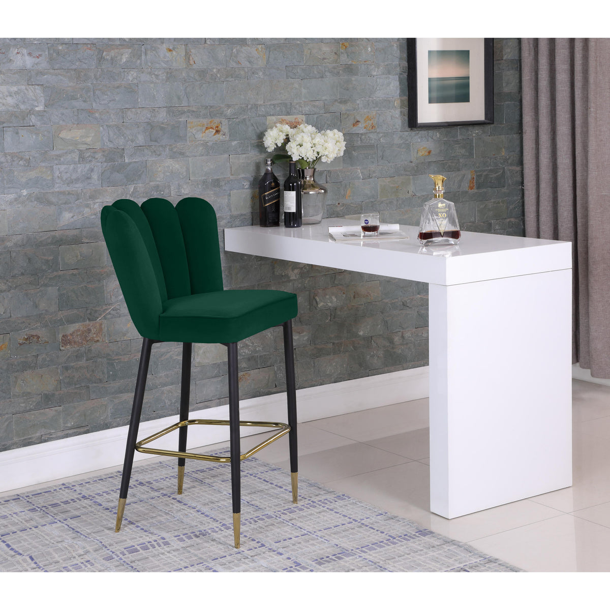 Meridian Lily Green Velvet Stool