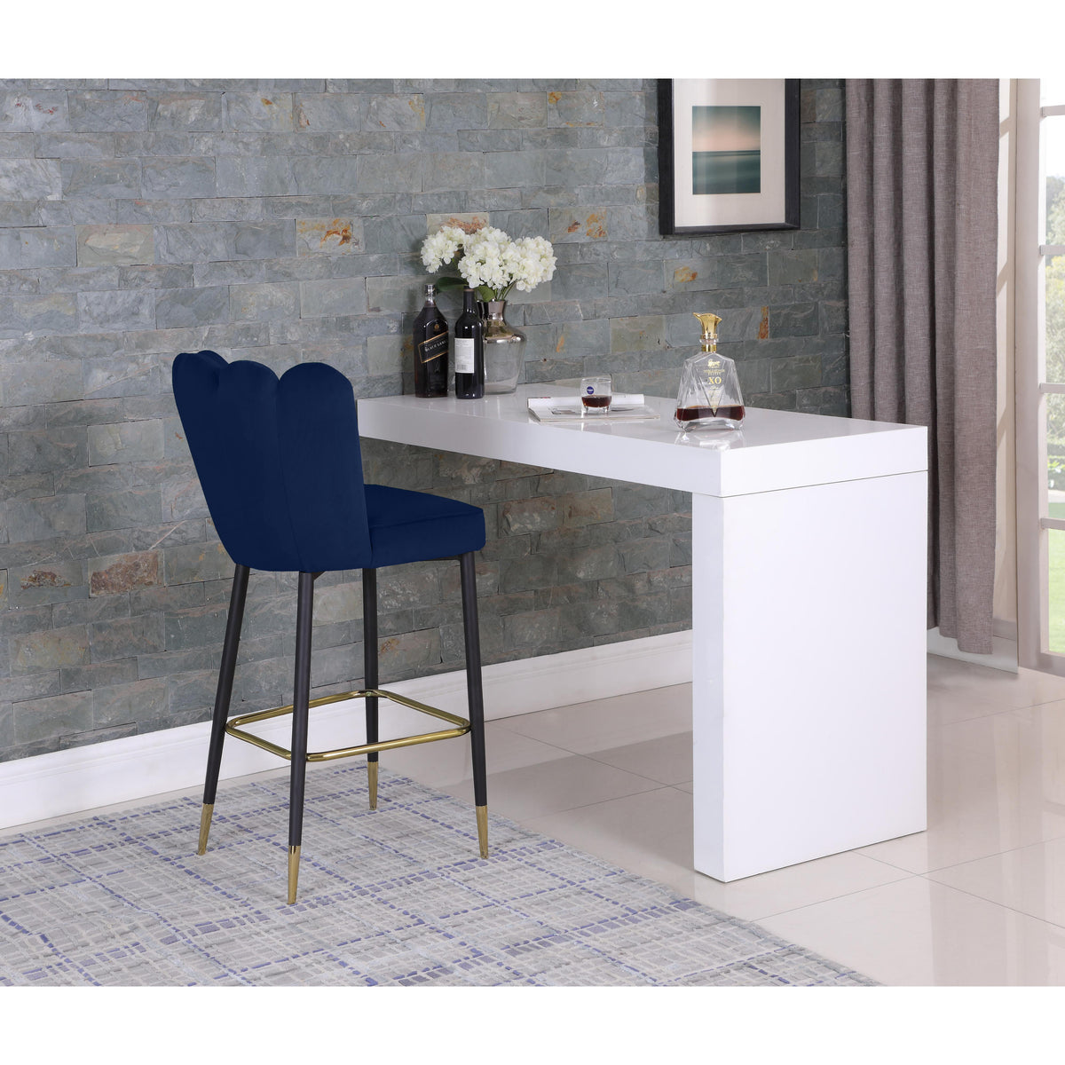 Meridian Lily Navy Velvet Stool