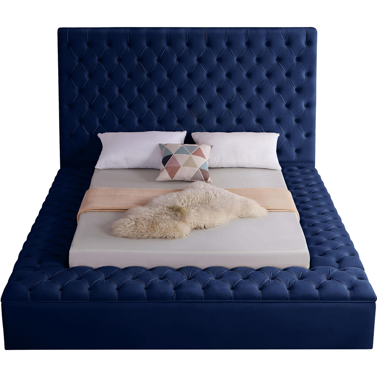 Meridian Bliss Navy Velvet King Bed (3 Boxes)