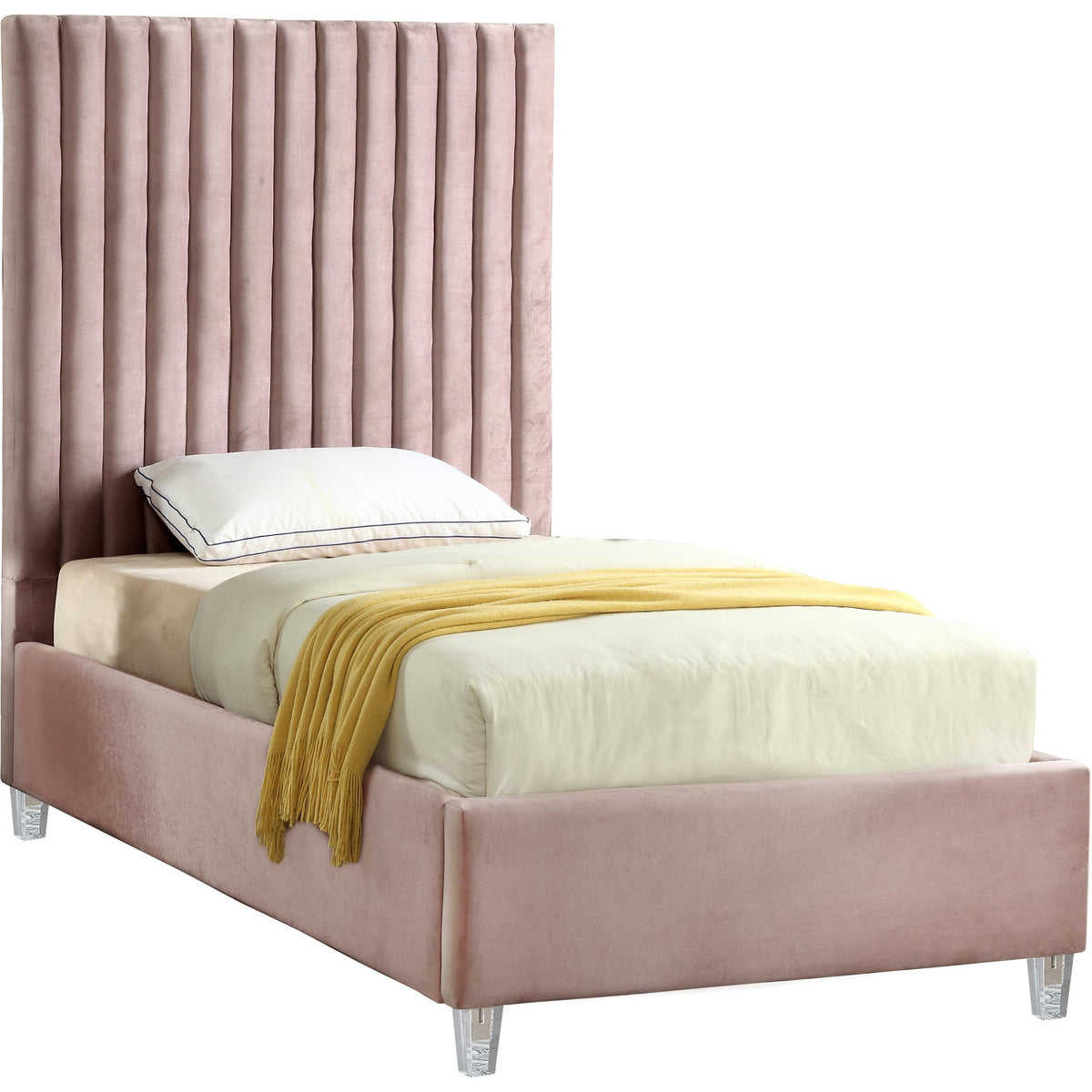 Meridian Candace Pink Velvet Twin Bed