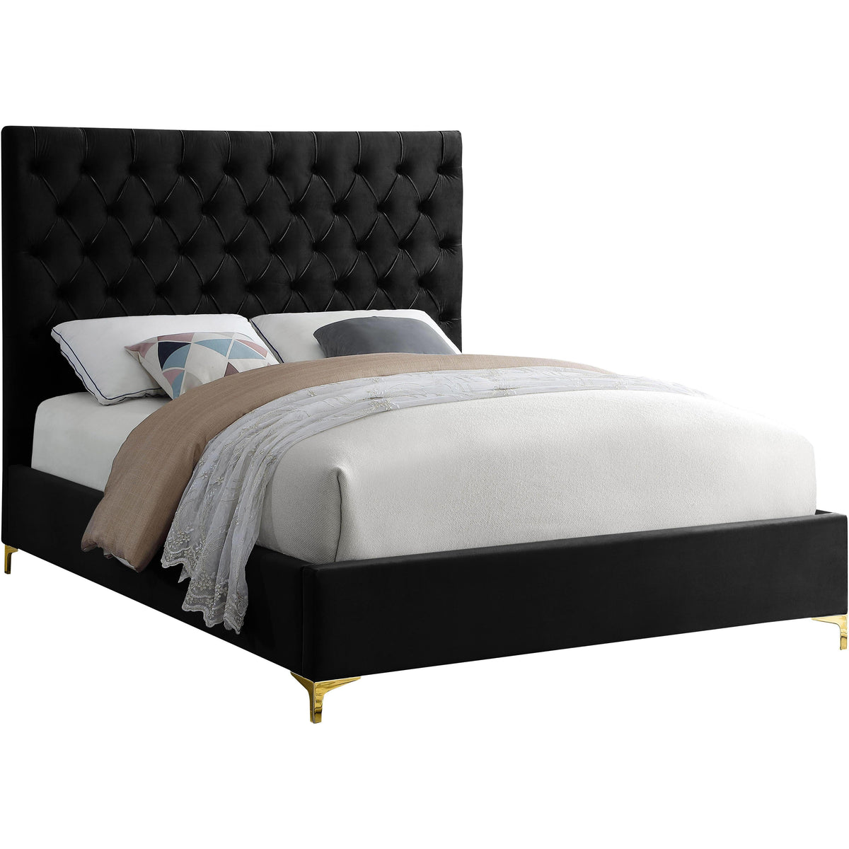Meridian Cruz Black Velvet Full Bed