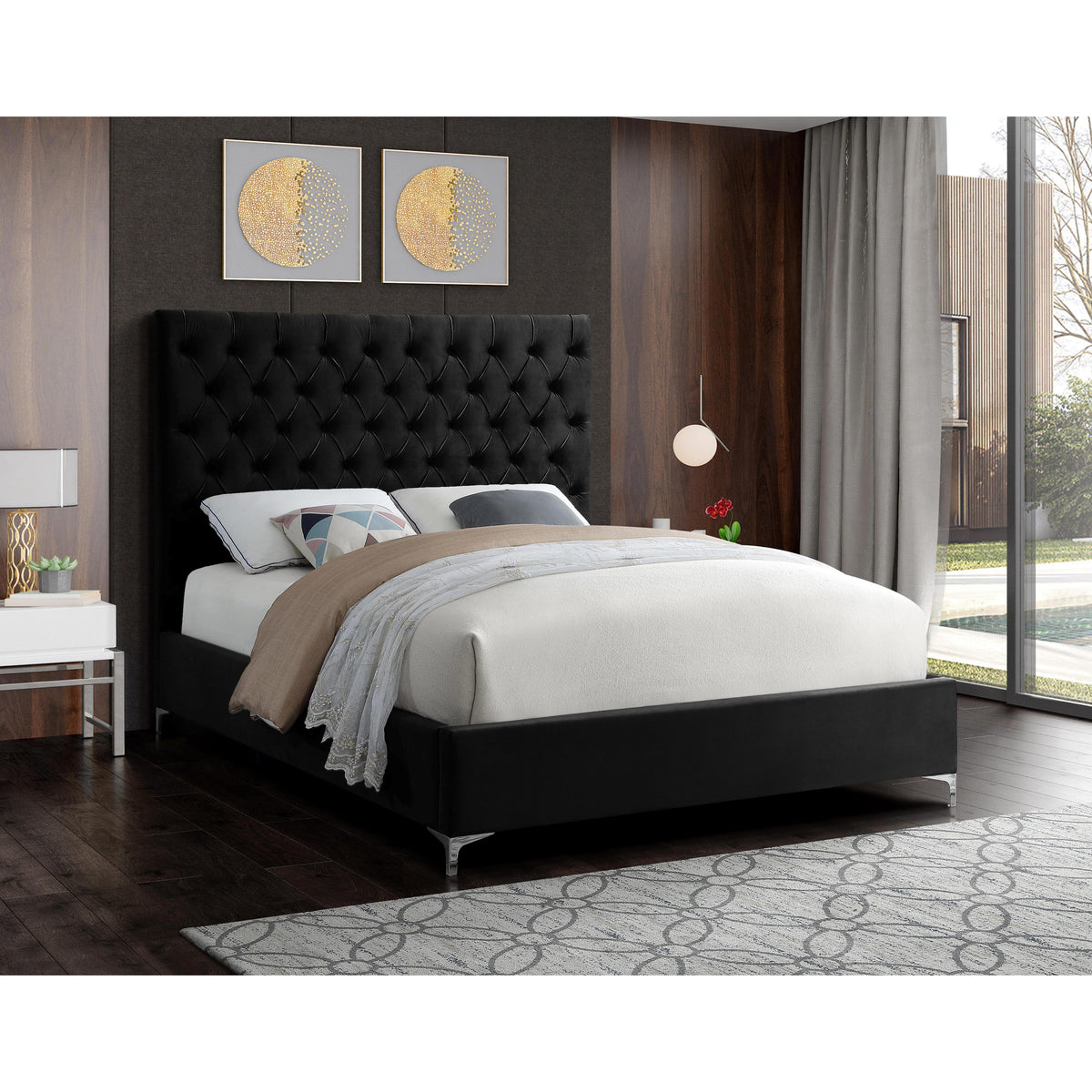 Meridian Cruz Black Velvet King Bed