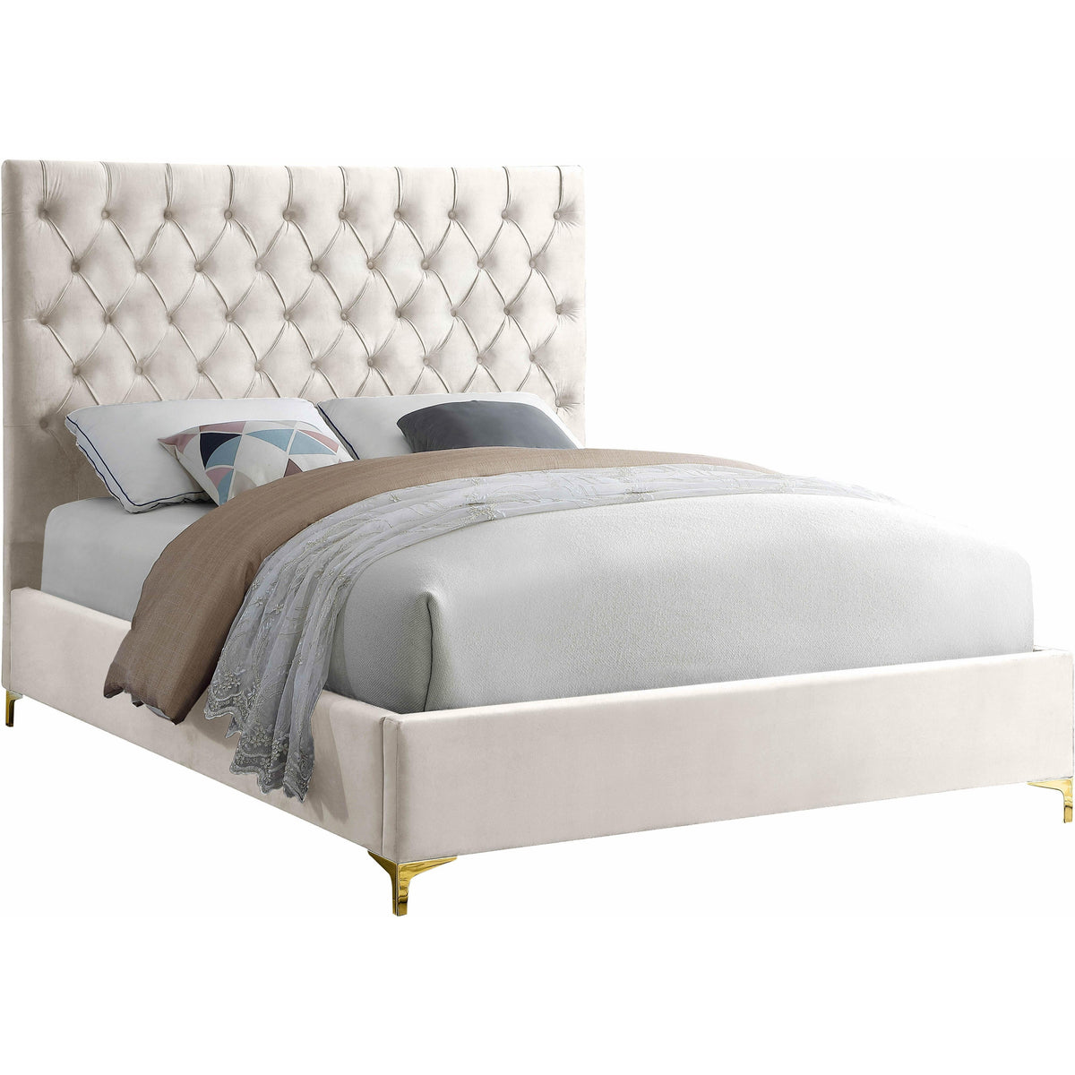 Meridian Cruz Cream Velvet King Bed