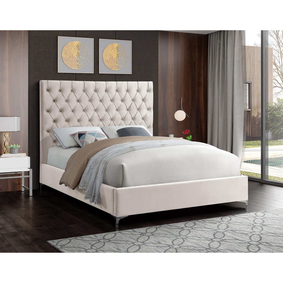 Meridian Cruz Cream Velvet King Bed