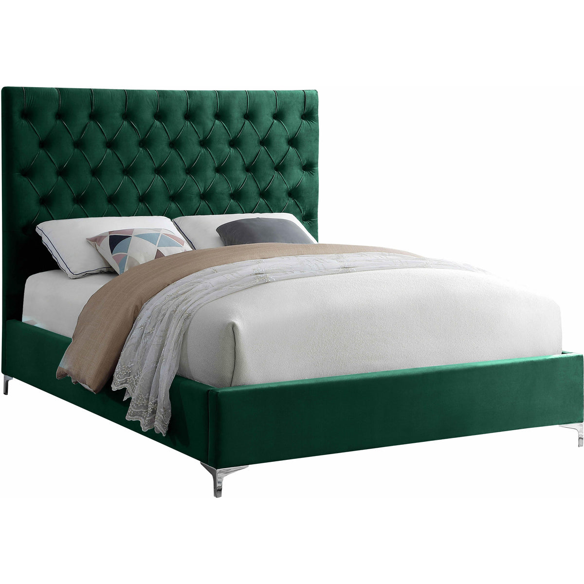 Meridian Cruz Green Velvet Queen Bed