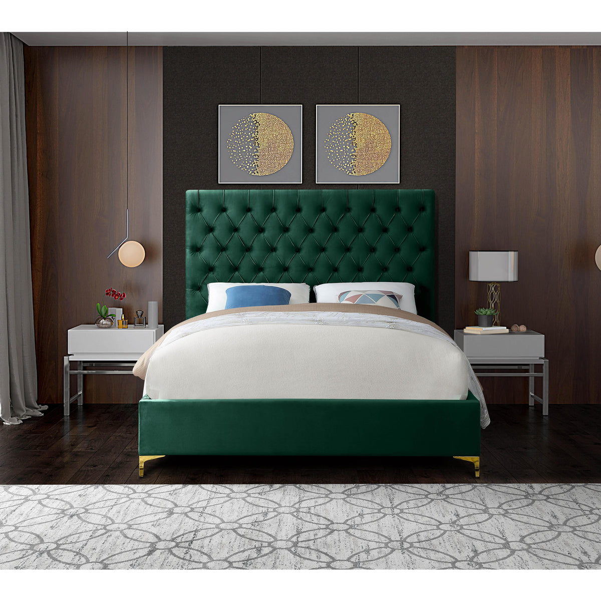 Meridian Cruz Green Velvet Queen Bed