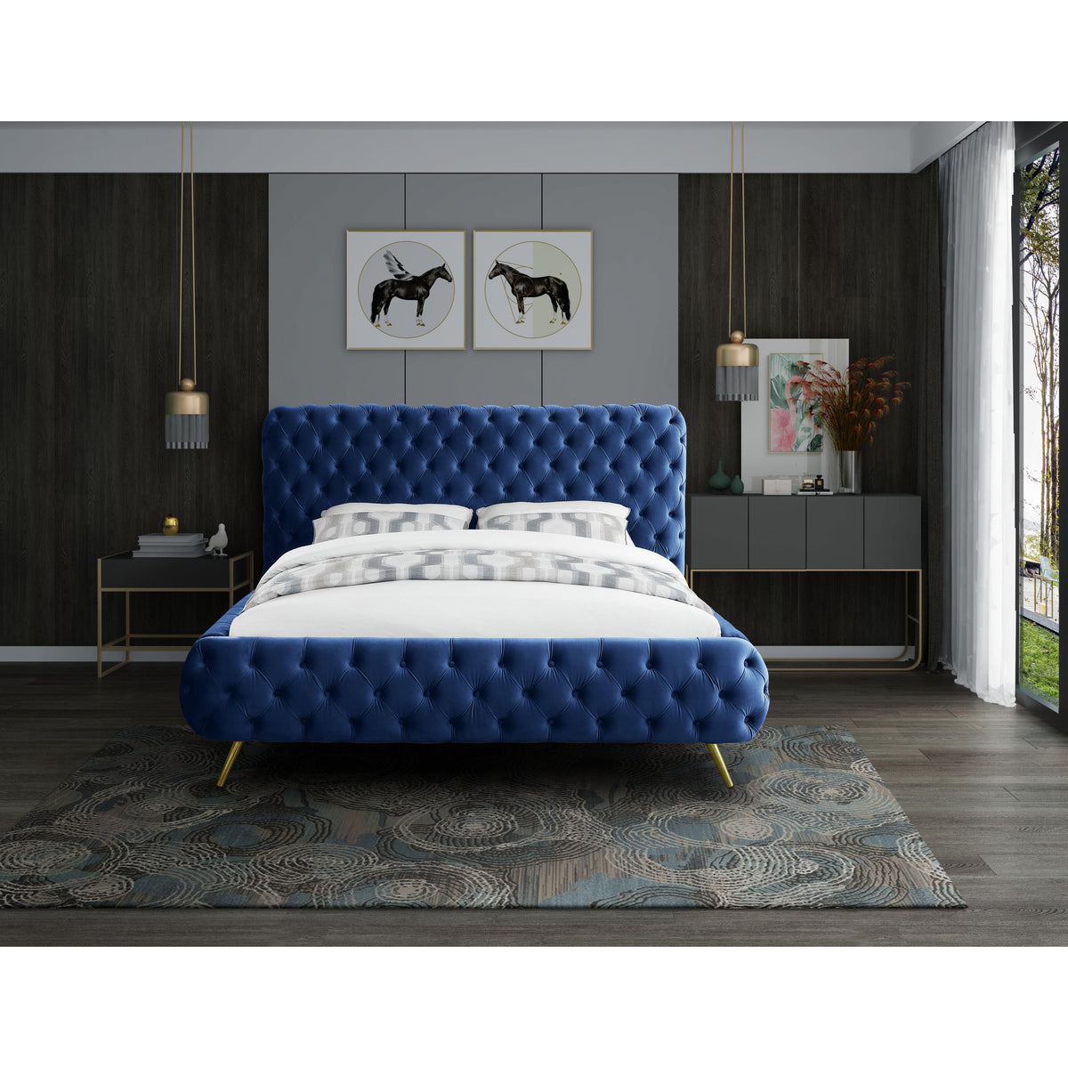 Meridian Delano Navy Velvet King Bed