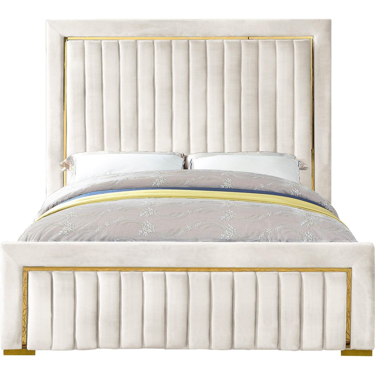 Meridian Dolce Cream Velvet King Bed (3 Boxes)