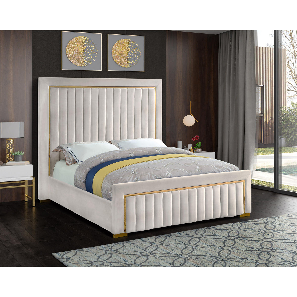 Meridian Dolce Cream Velvet King Bed (3 Boxes)