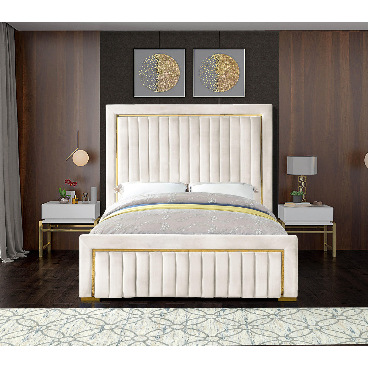 Meridian Dolce Cream Velvet King Bed (3 Boxes)
