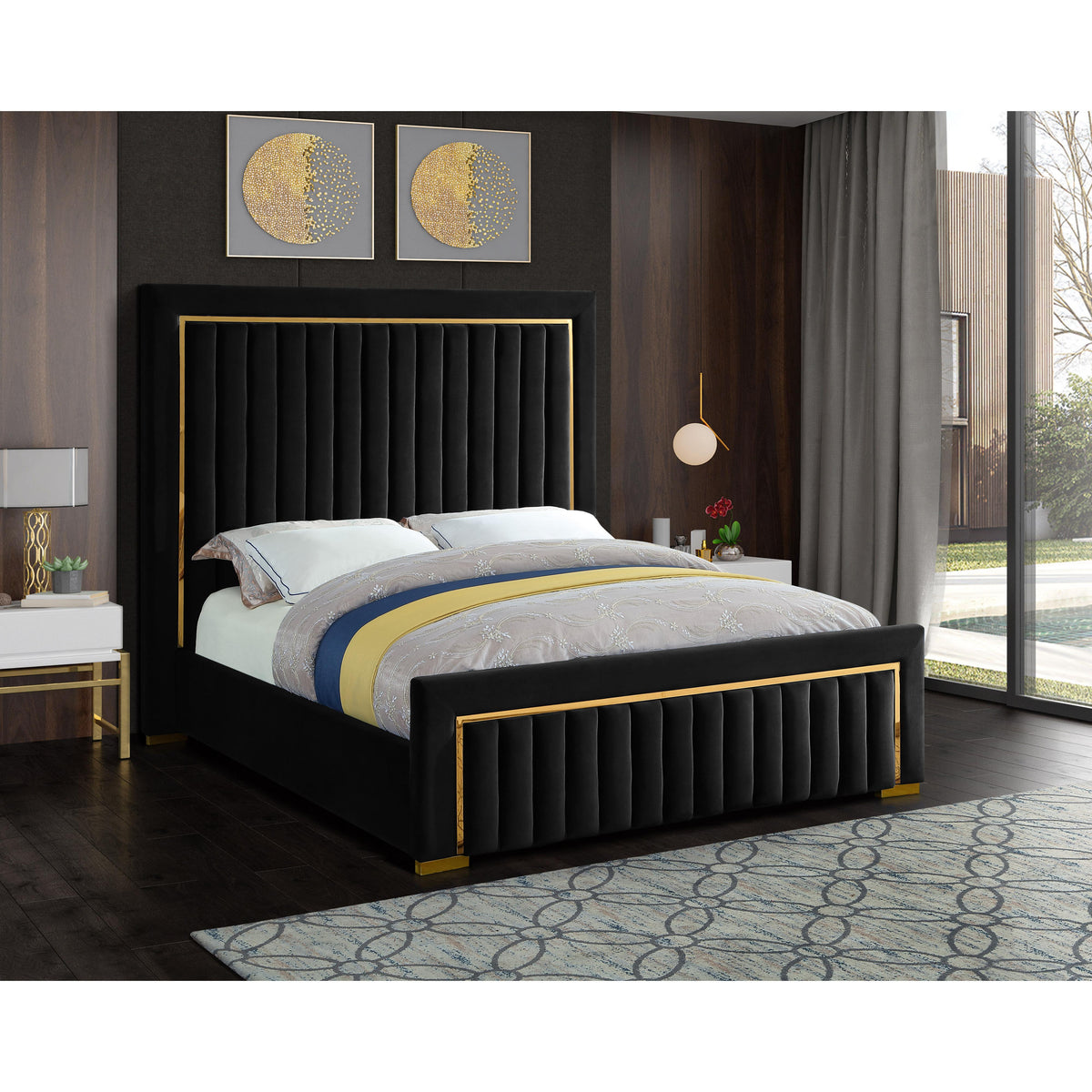 Meridian Dolce Black Velvet Queen Bed (3 Boxes)