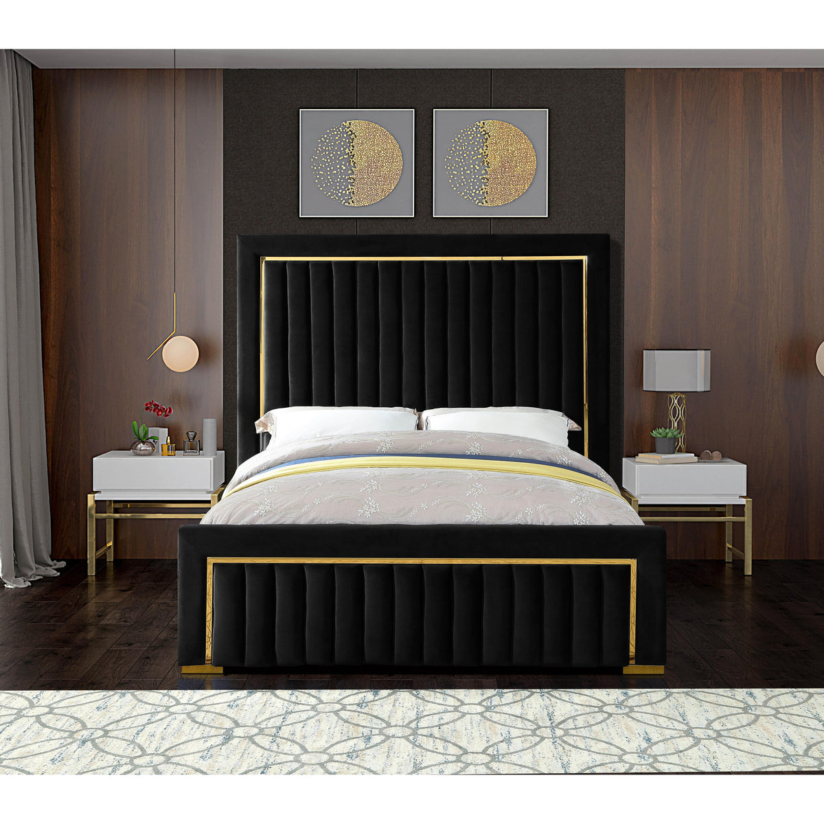 Meridian Dolce Black Velvet Queen Bed (3 Boxes)