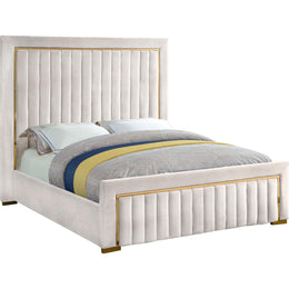 Meridian Dolce Cream Velvet Queen Bed (3 Boxes)