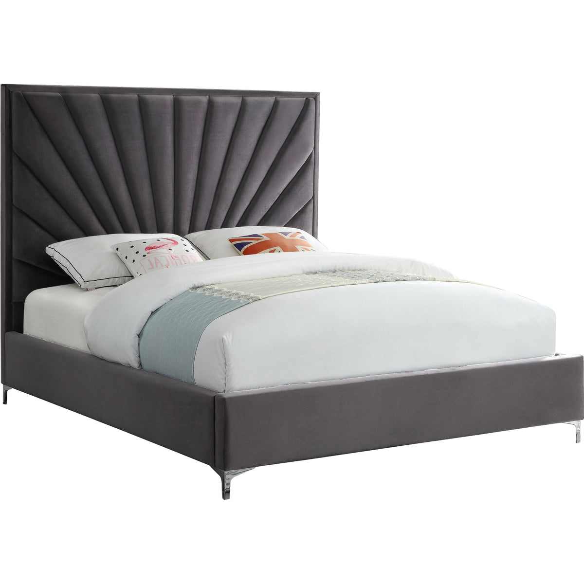 Meridian Eclipse Grey Velvet Full Bed