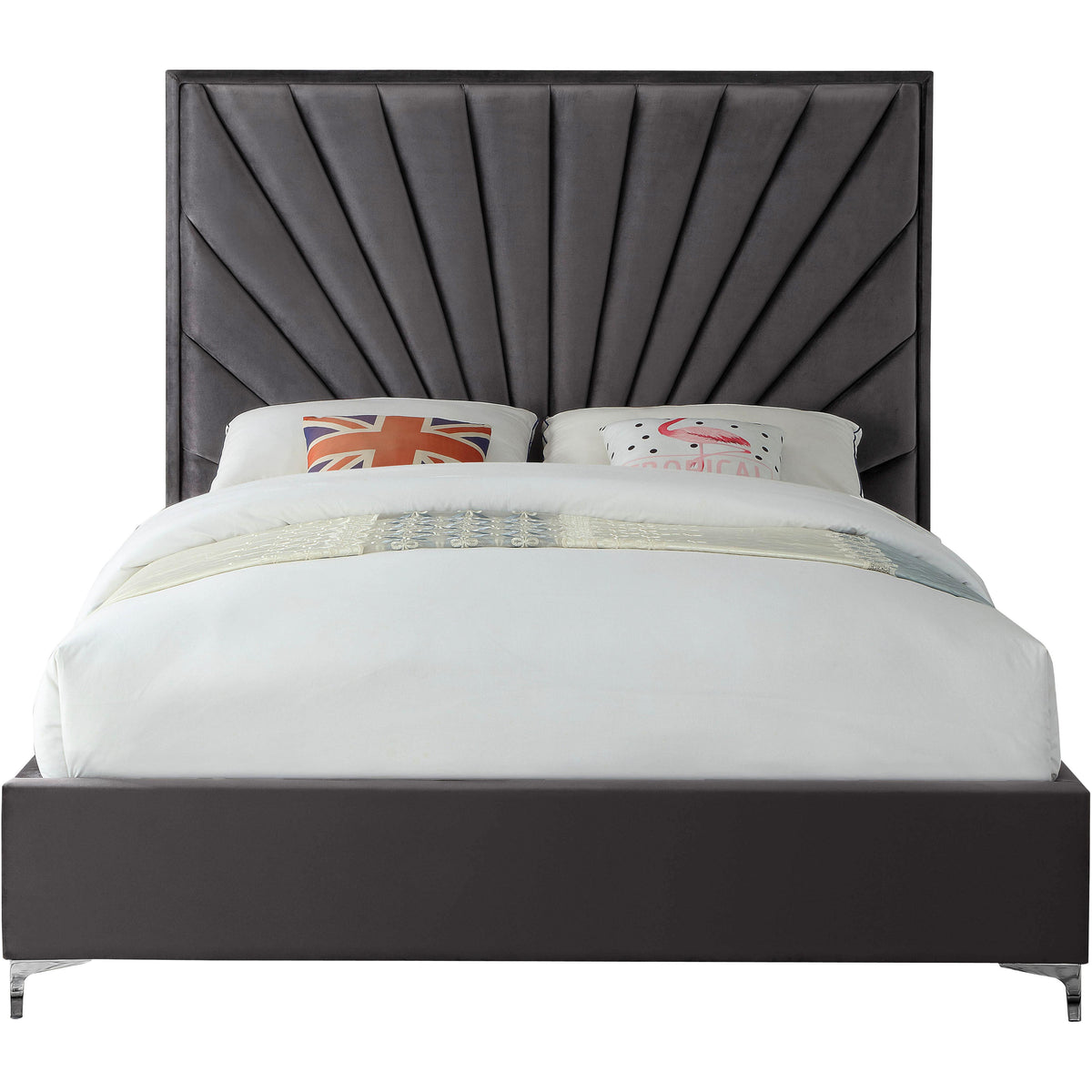 Meridian Eclipse Grey Velvet Full Bed