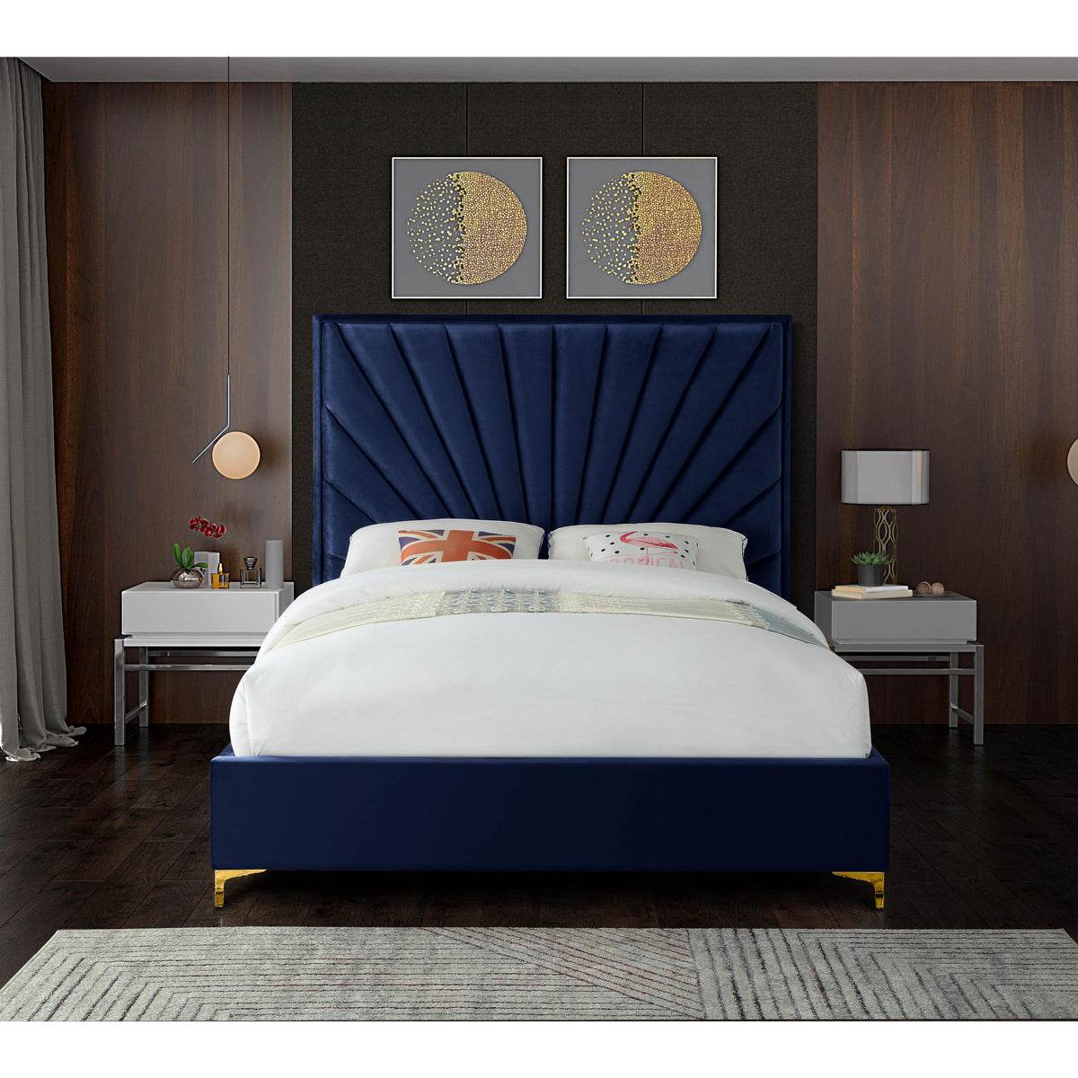 Meridian Eclipse Navy Velvet Full Bed