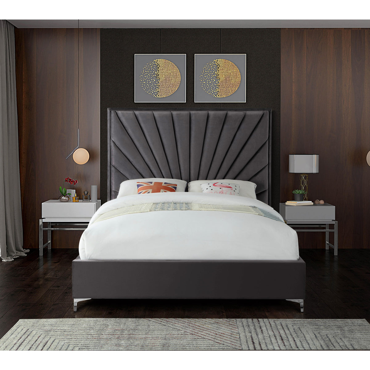 Meridian Eclipse Grey Velvet King Bed