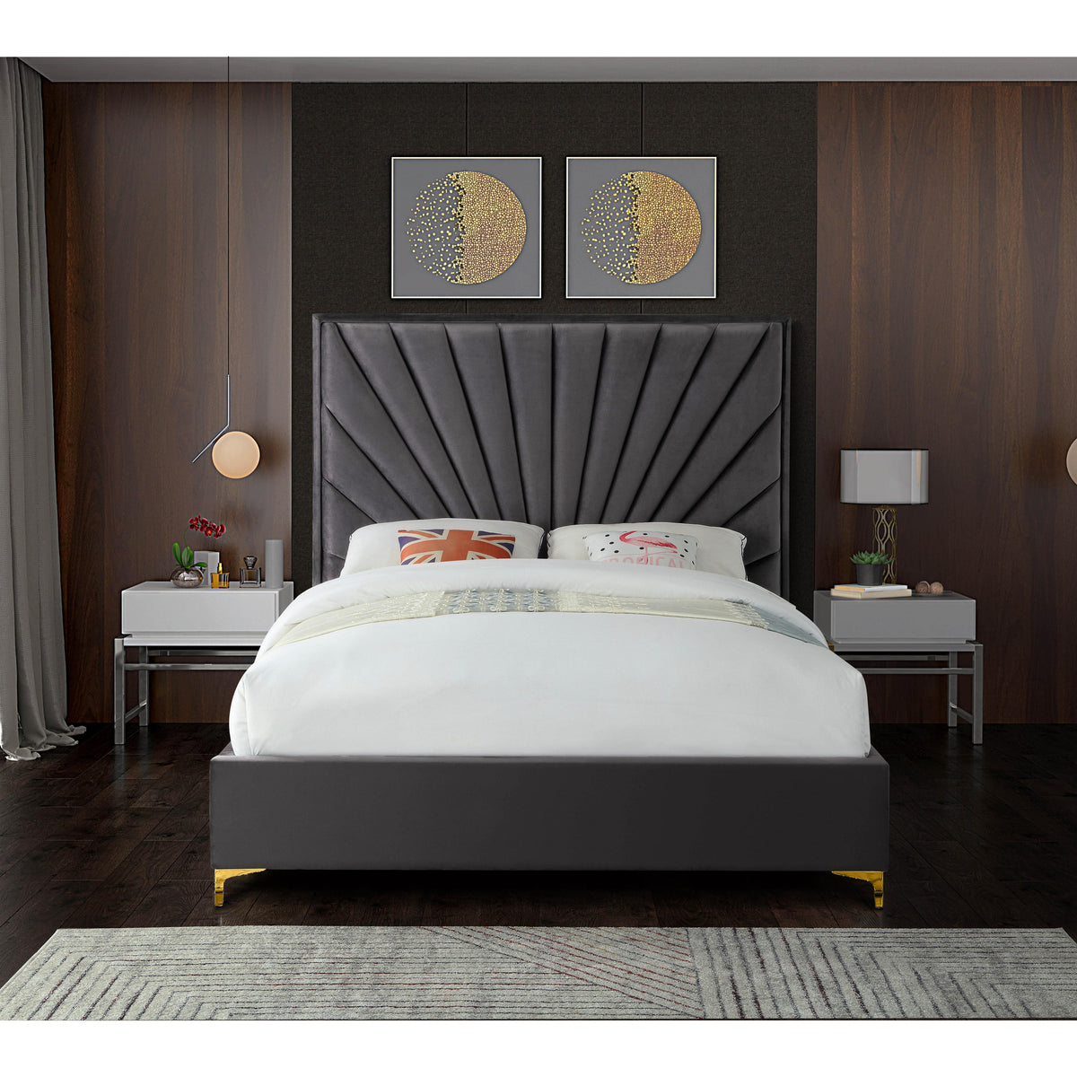 Meridian Eclipse Grey Velvet King Bed