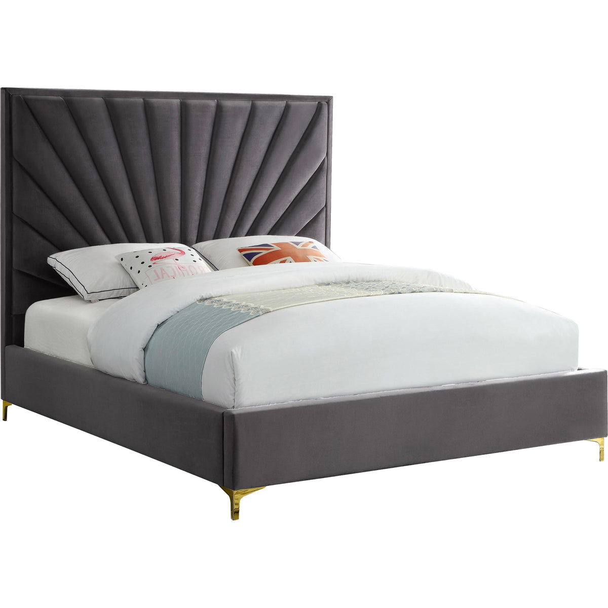 Meridian Eclipse Grey Velvet Queen Bed