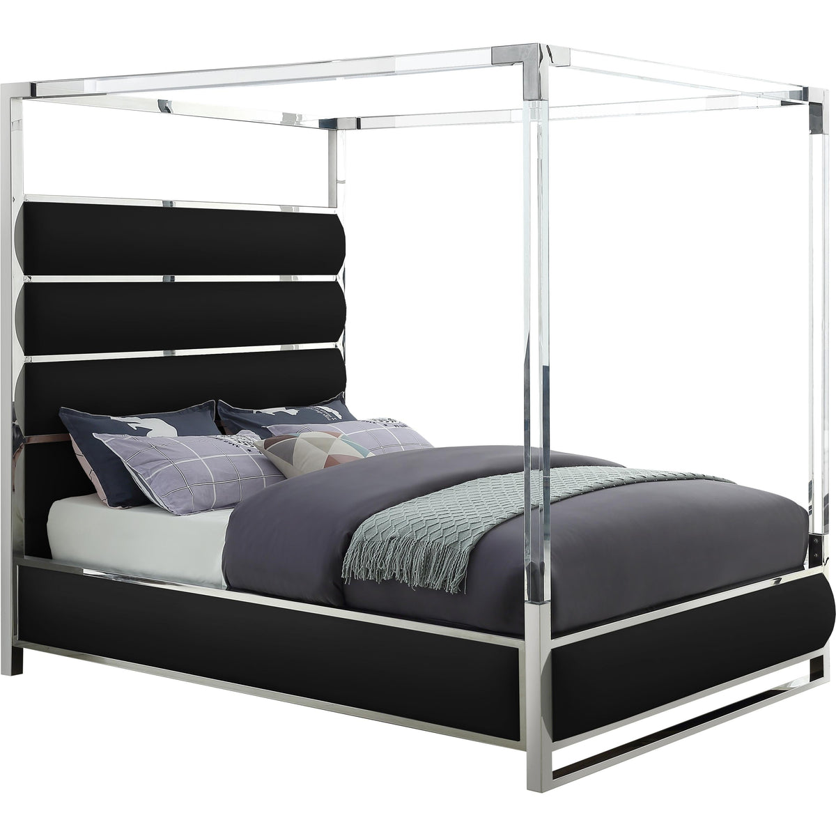 Meridian Encore Black Vegan Leather Queen Bed (4 Boxes)