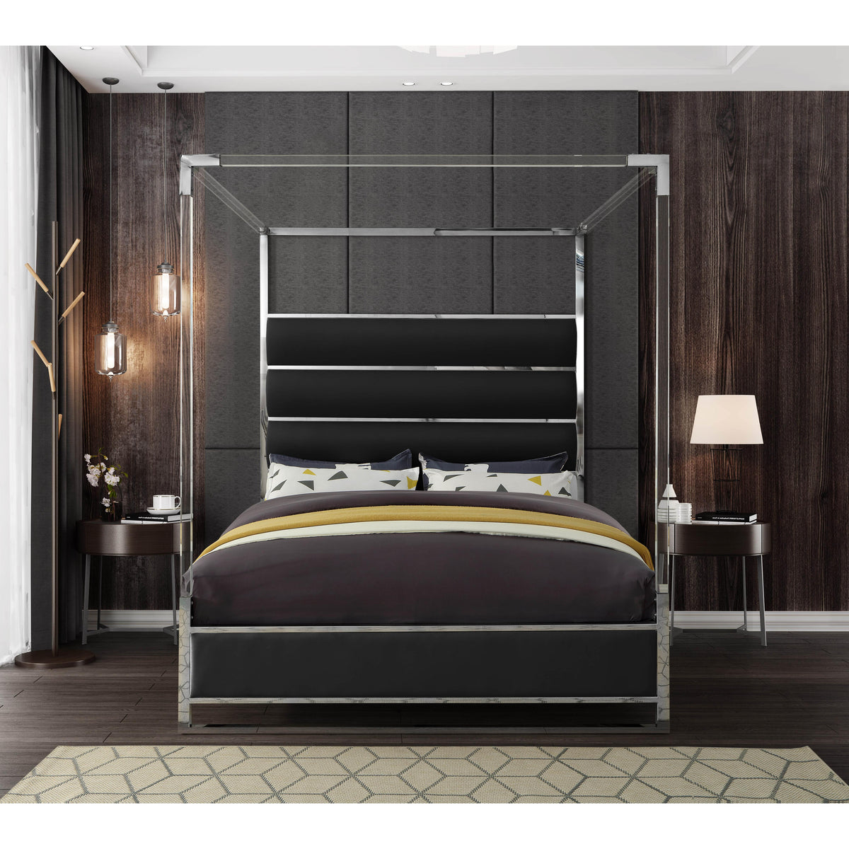 Meridian Encore Black Vegan Leather King Bed (4 Boxes)