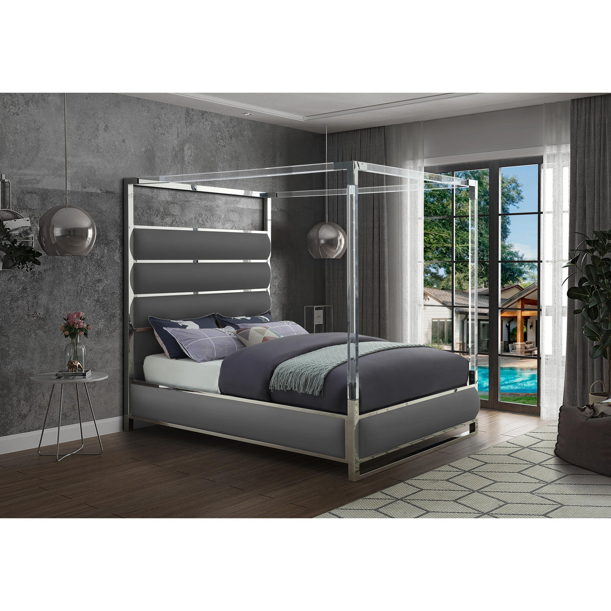 Meridian Encore Grey Vegan Leather Queen Bed (4 Boxes)
