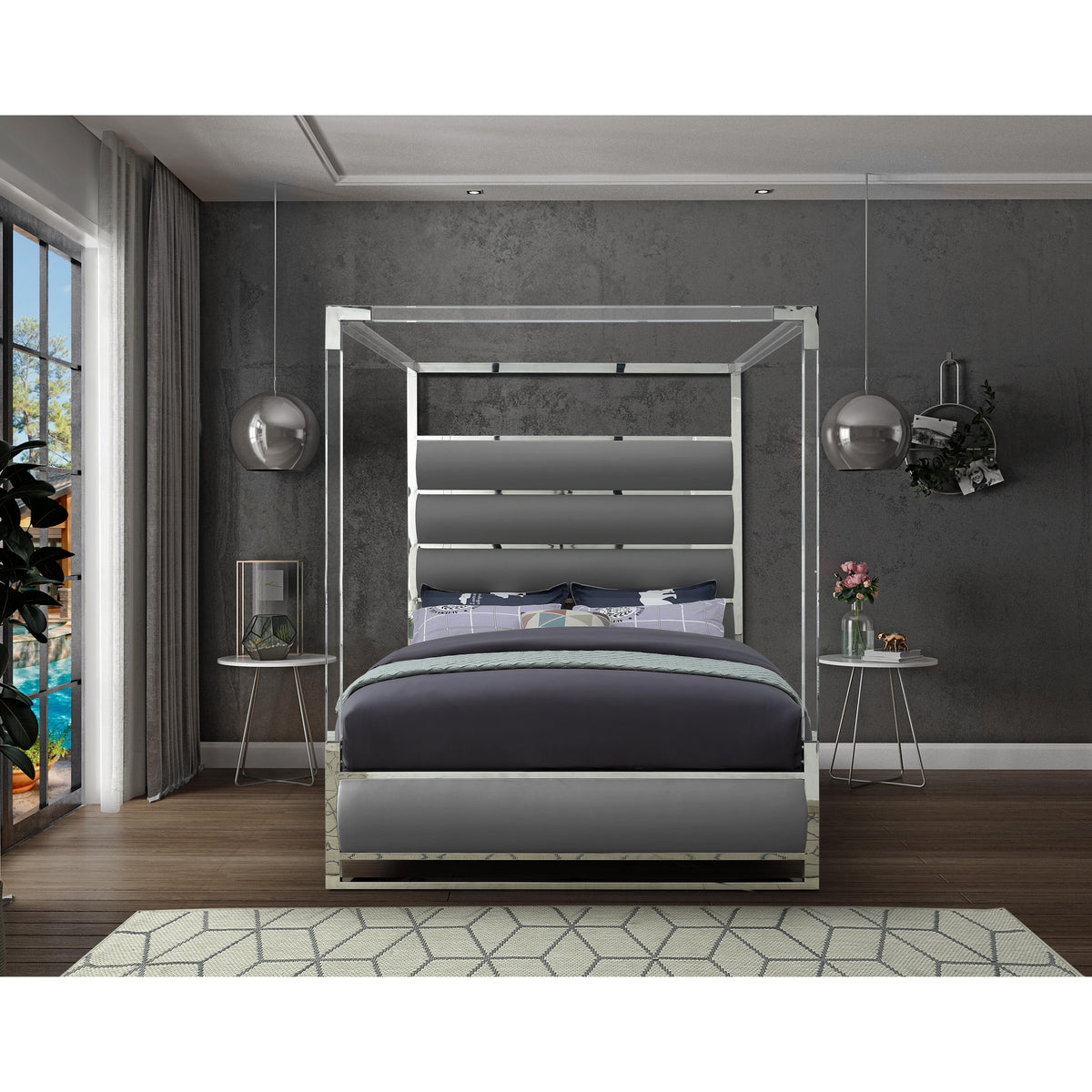 Meridian Encore Grey Vegan Leather Queen Bed (4 Boxes)