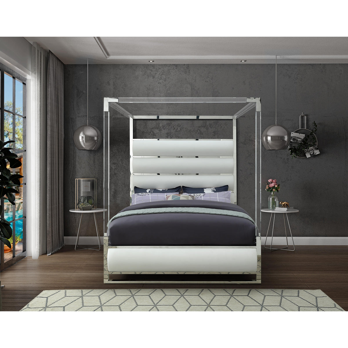 Meridian Encore White Vegan Leather Queen Bed (4 Boxes)