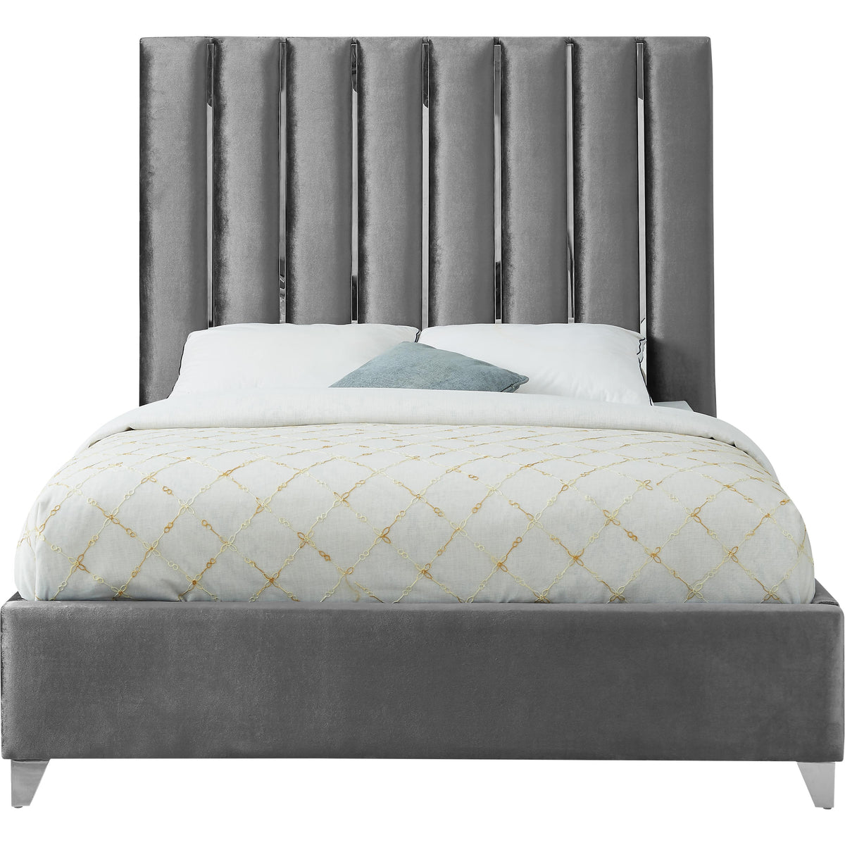 Meridian Enzo Grey Velvet Queen Bed