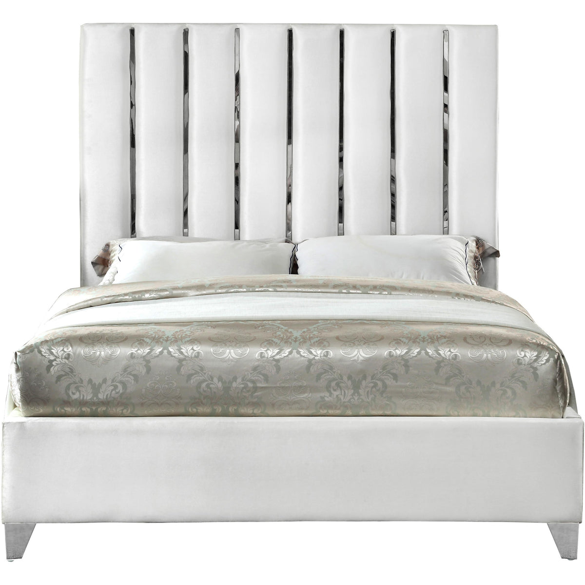 Meridian Enzo White Velvet Queen Bed