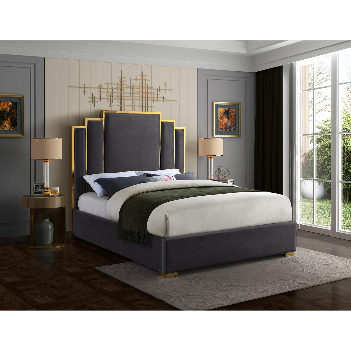 Meridian Hugo Grey Velvet King Bed