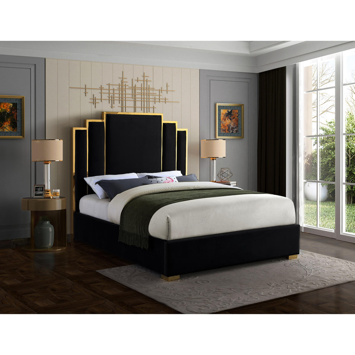 Meridian Hugo Black Velvet Queen Bed
