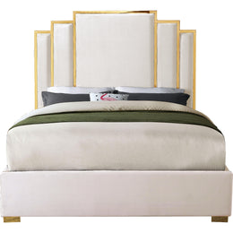 Meridian Hugo Cream Velvet Queen Bed