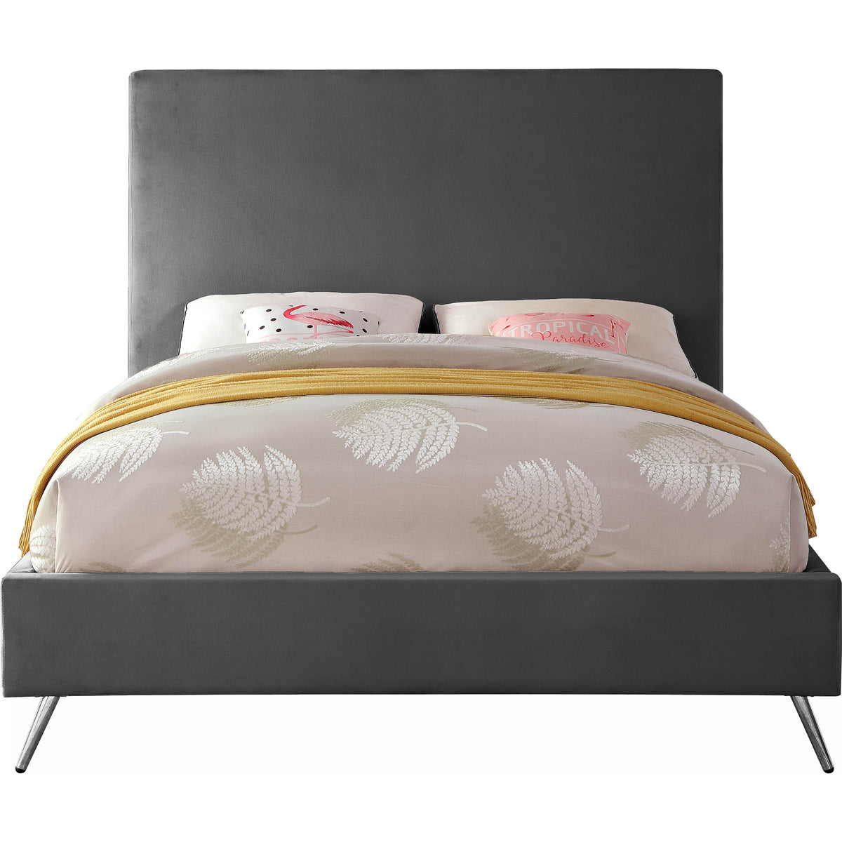 Meridian Jasmine Grey Velvet Full Bed