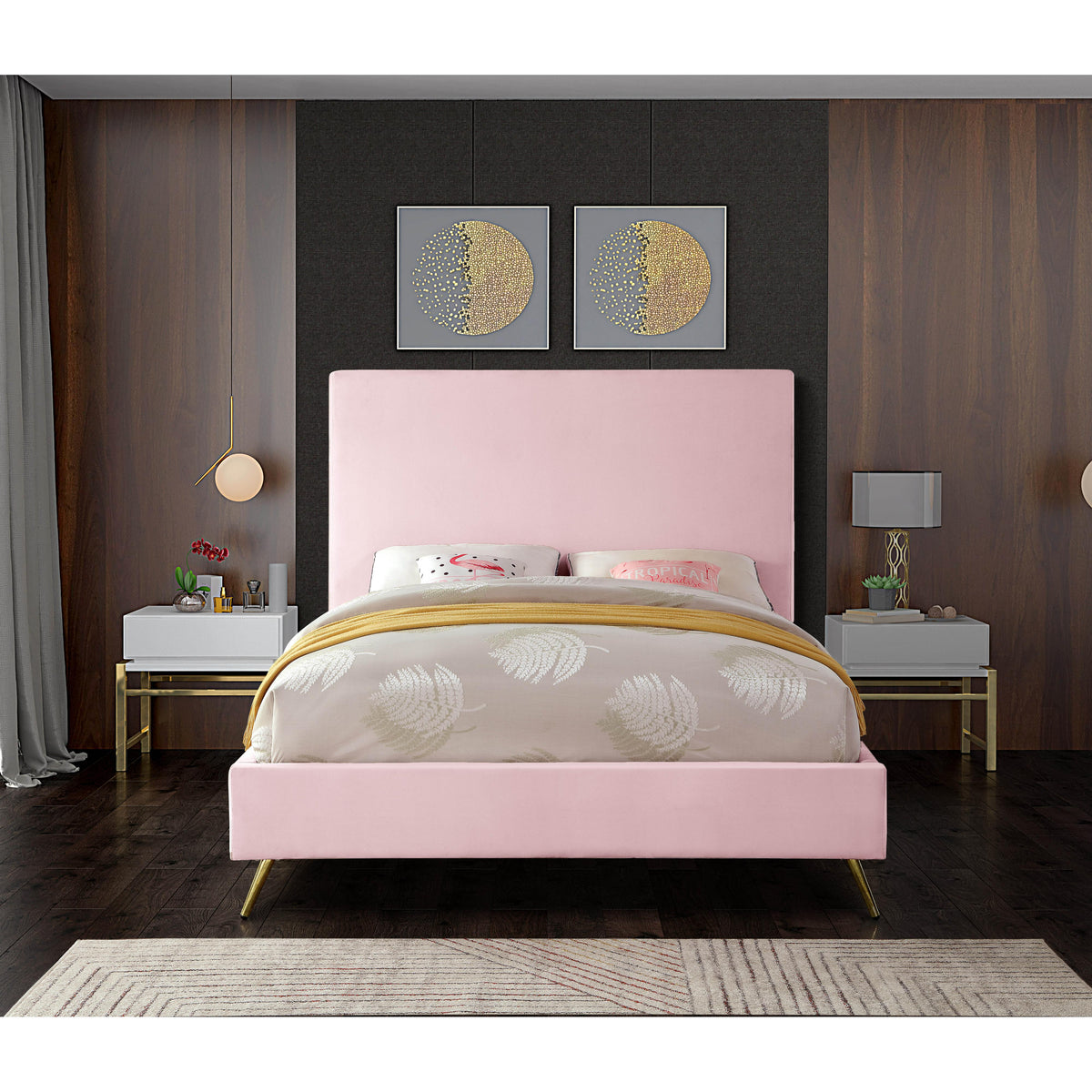 Meridian Jasmine Pink Velvet Full Bed