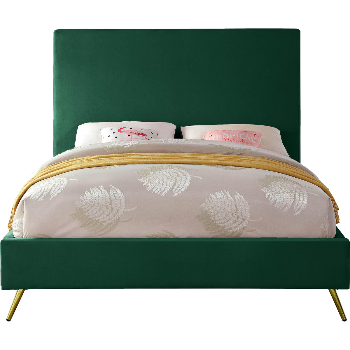Meridian Jasmine Green Velvet King Bed
