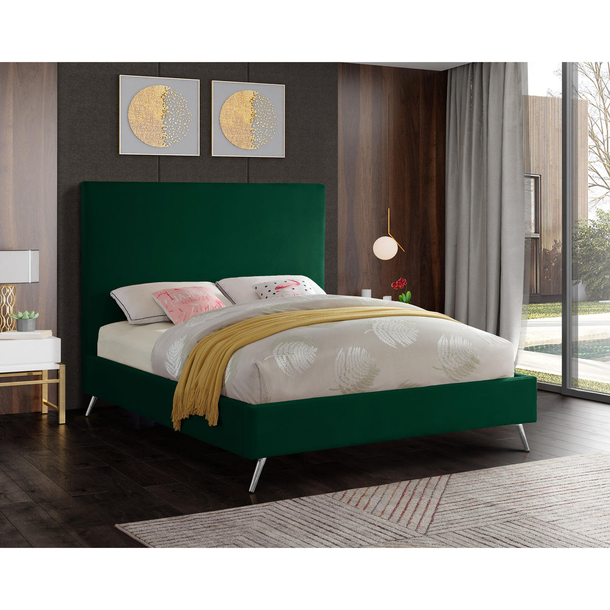 Meridian Jasmine Green Velvet King Bed