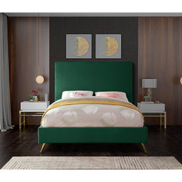 Meridian Jasmine Green Velvet King Bed