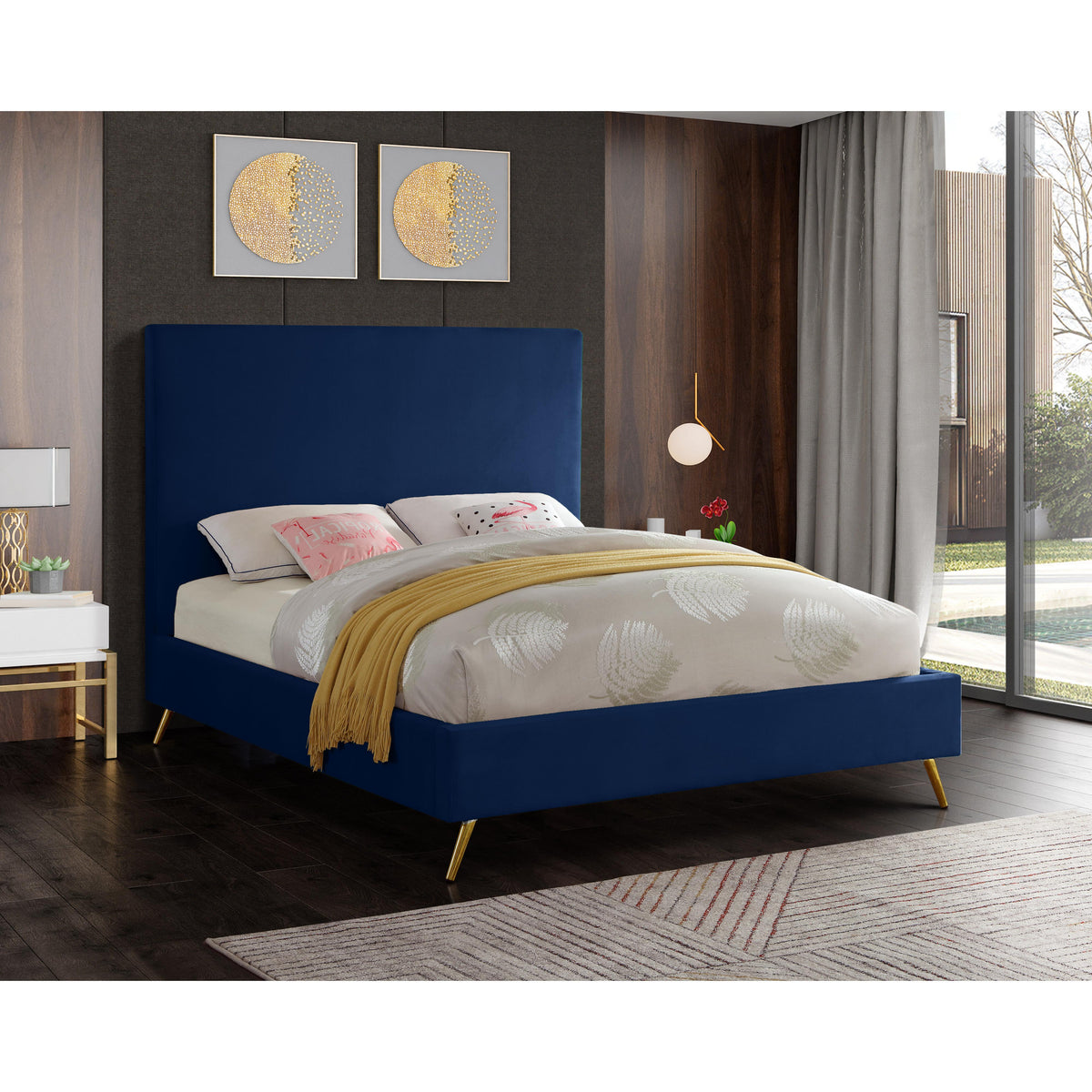 Meridian Jasmine Navy Velvet King Bed
