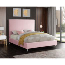 Meridian Jasmine Pink Velvet Queen Bed