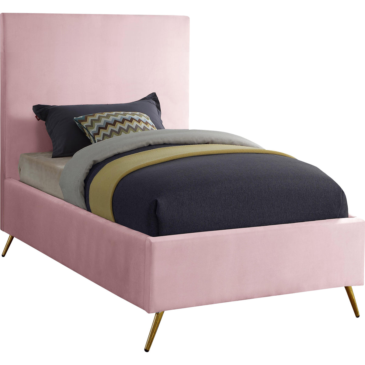 Meridian Jasmine Pink Velvet Twin Bed