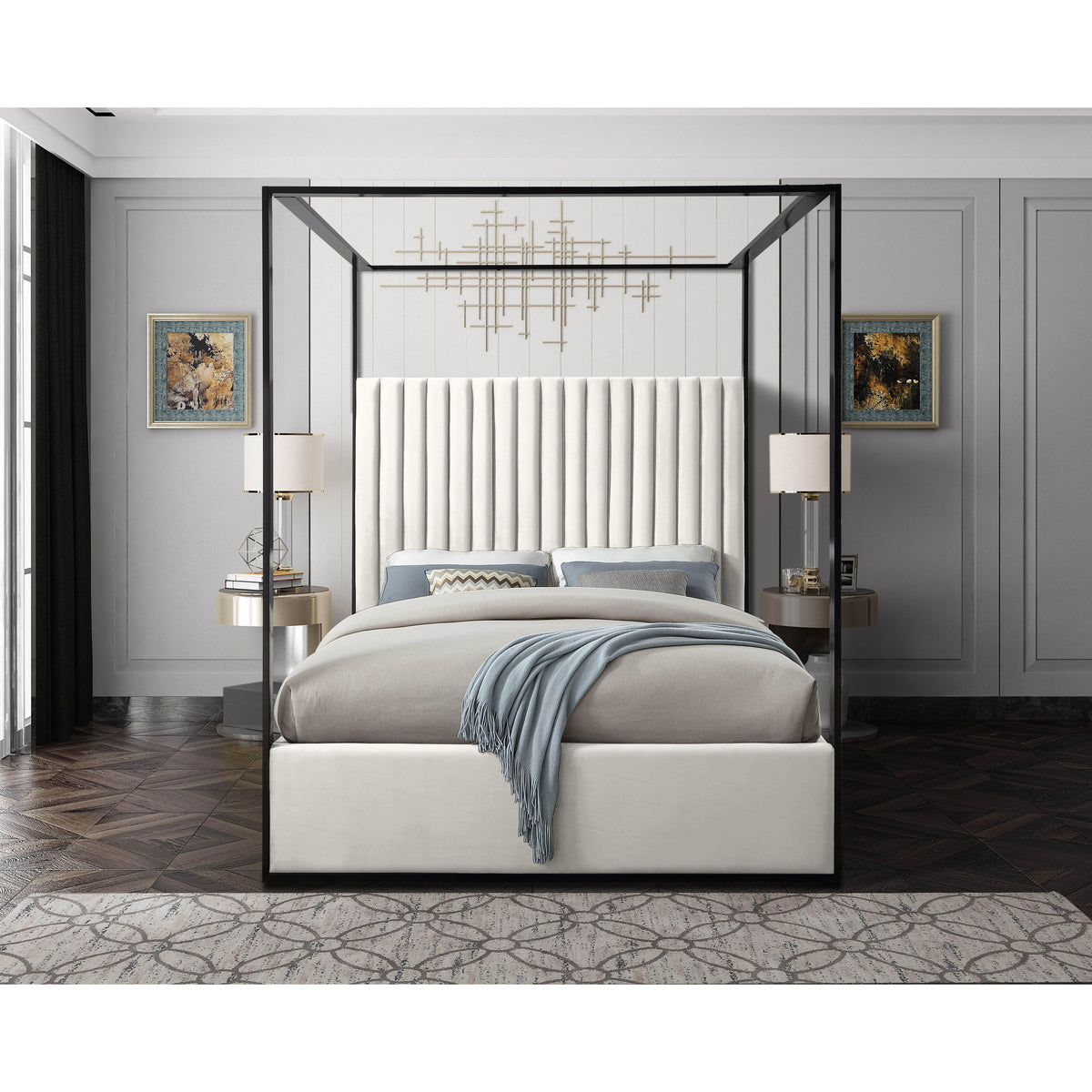 Meridian Jax Cream Velvet King Bed