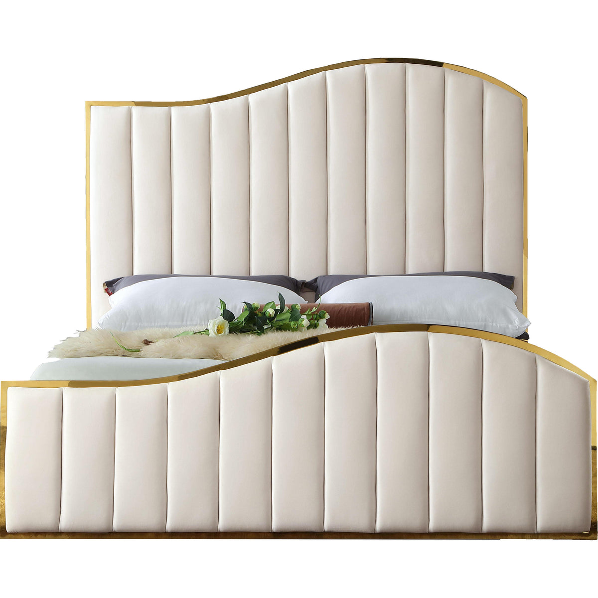 Meridian Jolie Cream Velvet King Bed (3 Boxes)