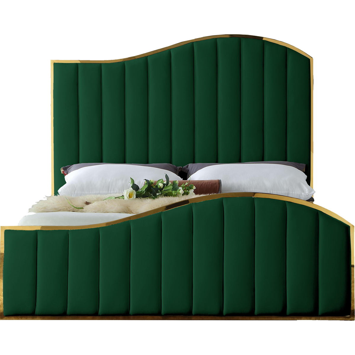 Meridian Jolie Green Velvet King Bed (3 Boxes)