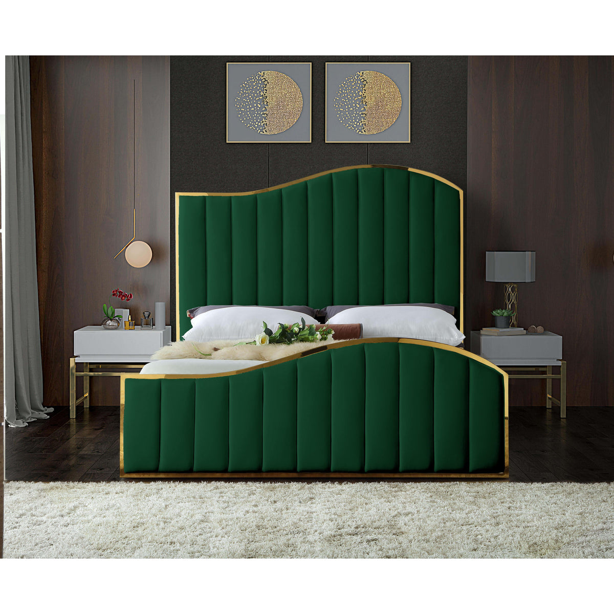 Meridian Jolie Green Velvet King Bed (3 Boxes)