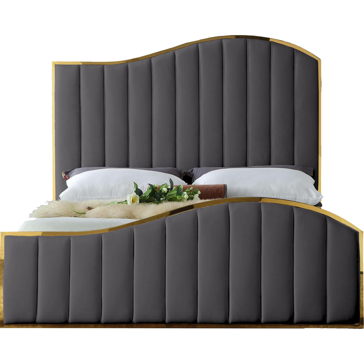 Meridian Jolie Grey Velvet King Bed (3 Boxes)