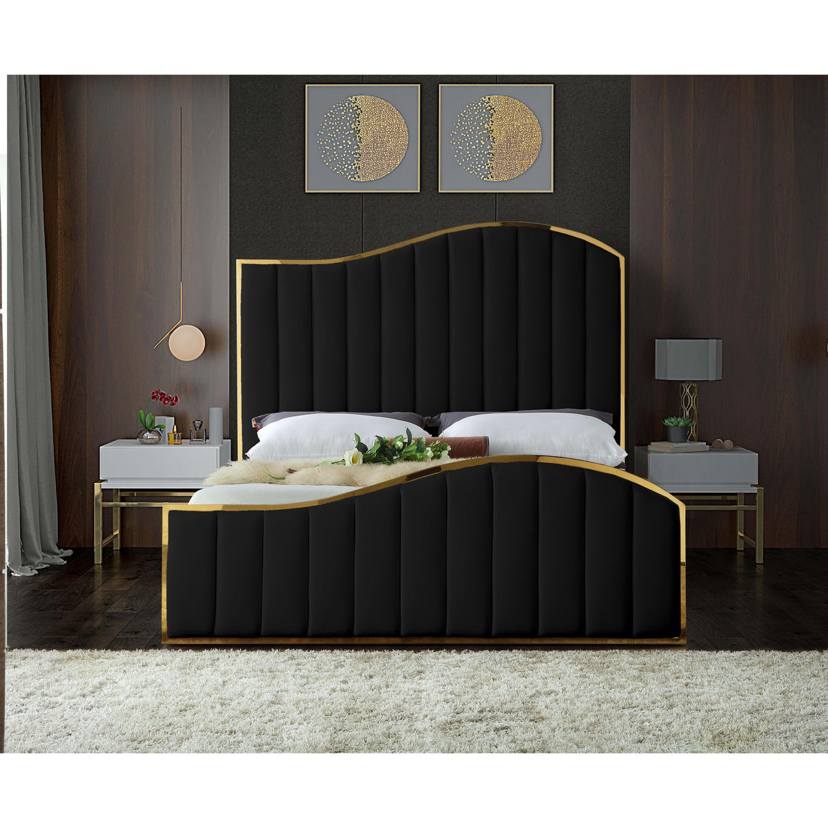 Meridian Jolie Black Velvet Queen Bed (3 Boxes)
