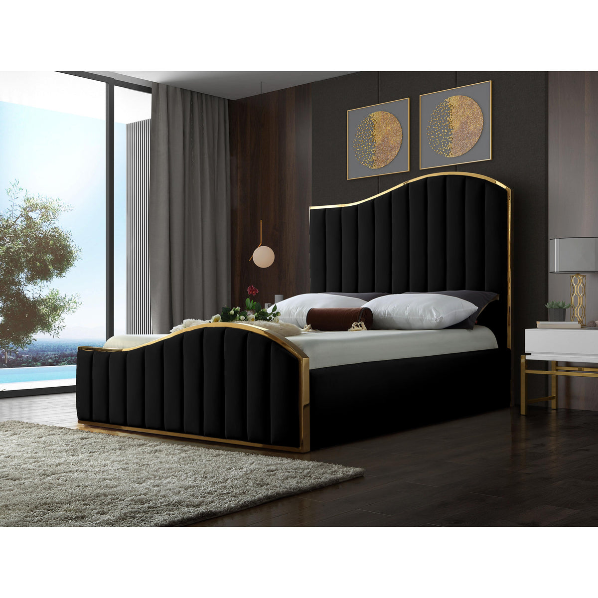 Meridian Jolie Black Velvet Queen Bed (3 Boxes)