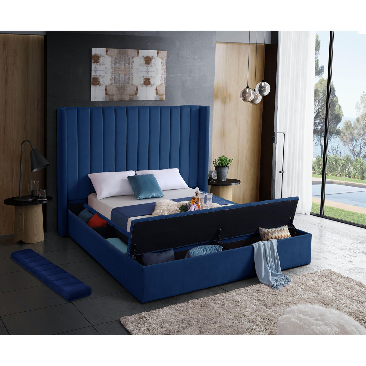 Meridian Kiki Navy Velvet Full Bed (3 Boxes)