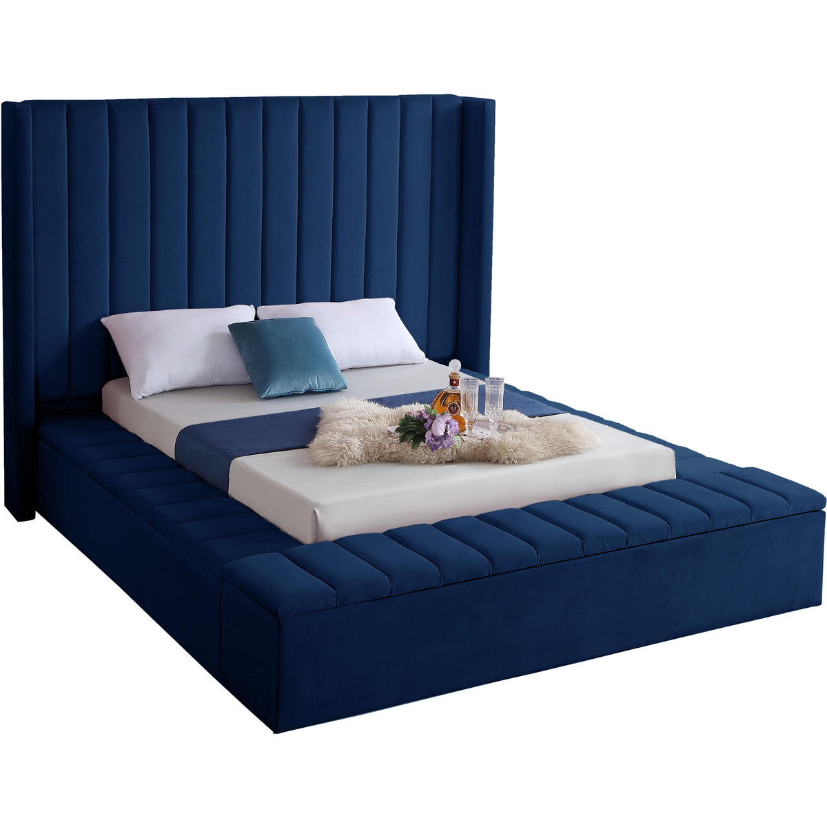 Meridian Kiki Navy Velvet King Bed (3 Boxes)